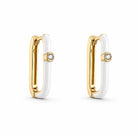 Zard Jewelry White Enamel Oval Huggie Hoop Earrings with CZ Accent