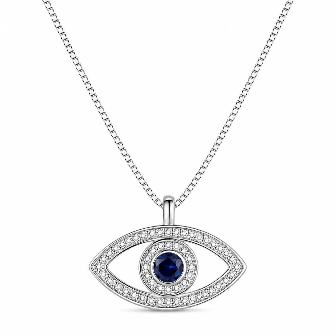 Blue Evil Eye Pendant Necklace in Sterling Silver