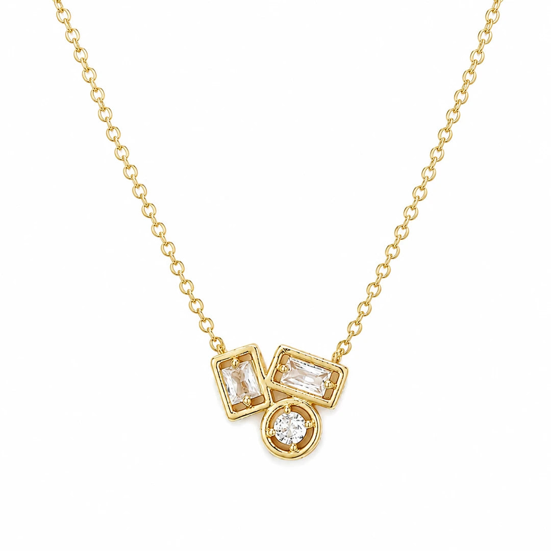 Zard Jewelry CZ Three-Stone Pendant Necklace
