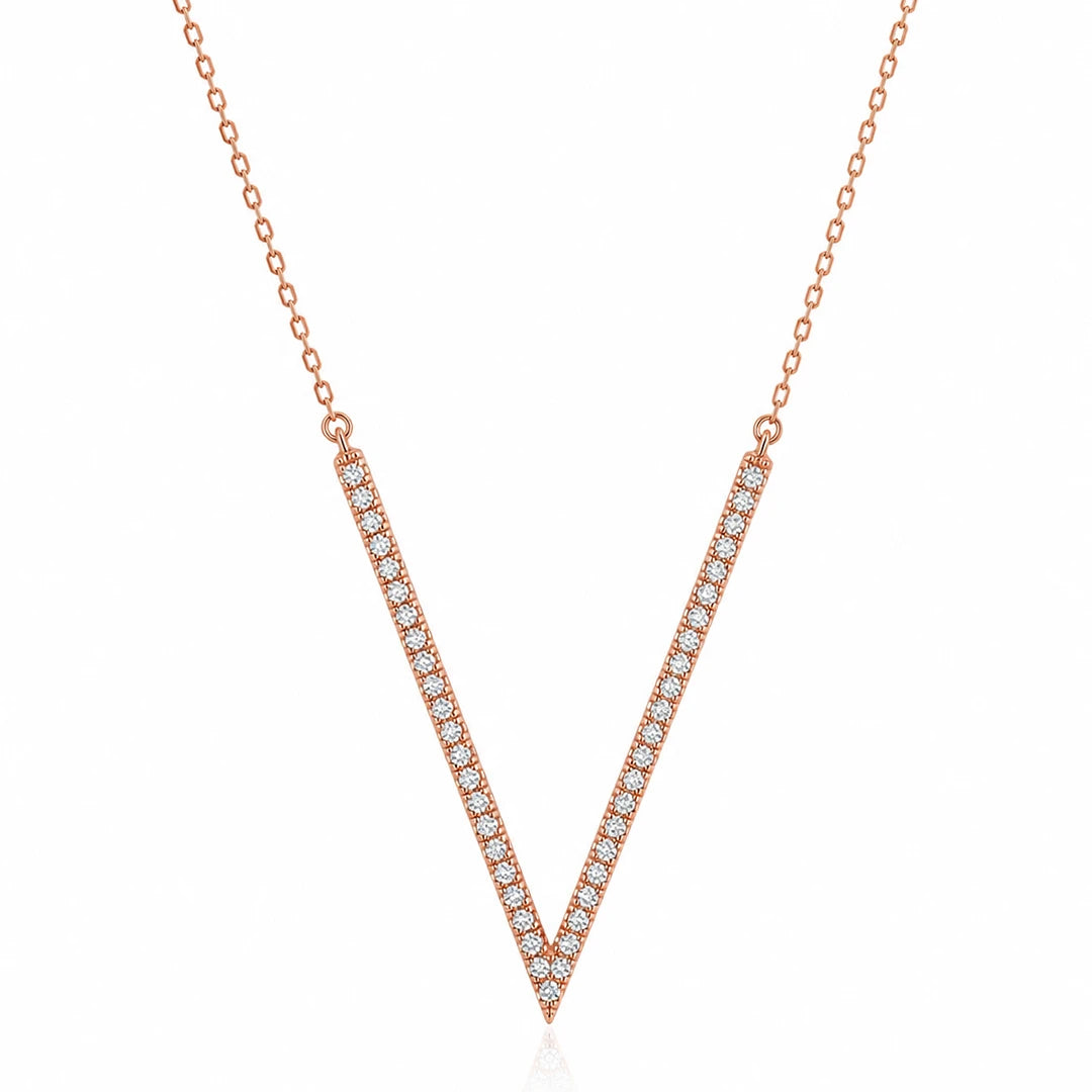 CZ V-Shaped Statement Necklace, rose gold