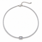 Emerald-Cut Halo CZ Tennis Choker Necklace, silver