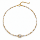 Emerald-Cut Halo CZ Tennis Choker Necklace, gold