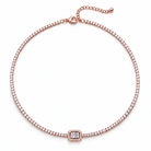 Emerald-Cut Halo CZ Tennis Choker Necklace, rose gold