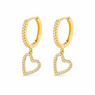 Zard Jewelry Heart Charm Hoop Earrings in CZ Accent, gold