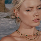 Model wearing Herringbone and Rope Double Chain Layered Necklace around her neck