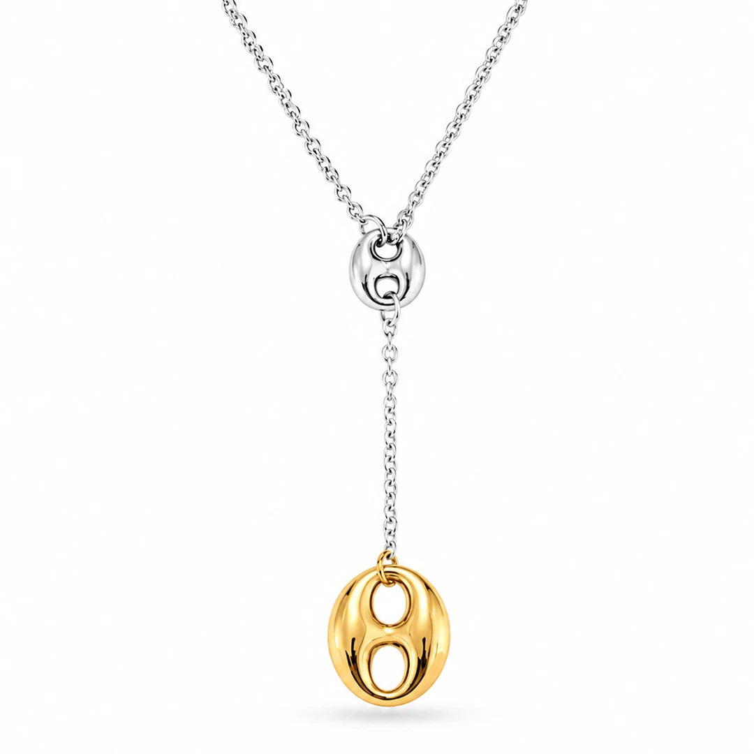 Zard Jewelry Lariat Necklace in Puffed Mariner Silver Gold Charm