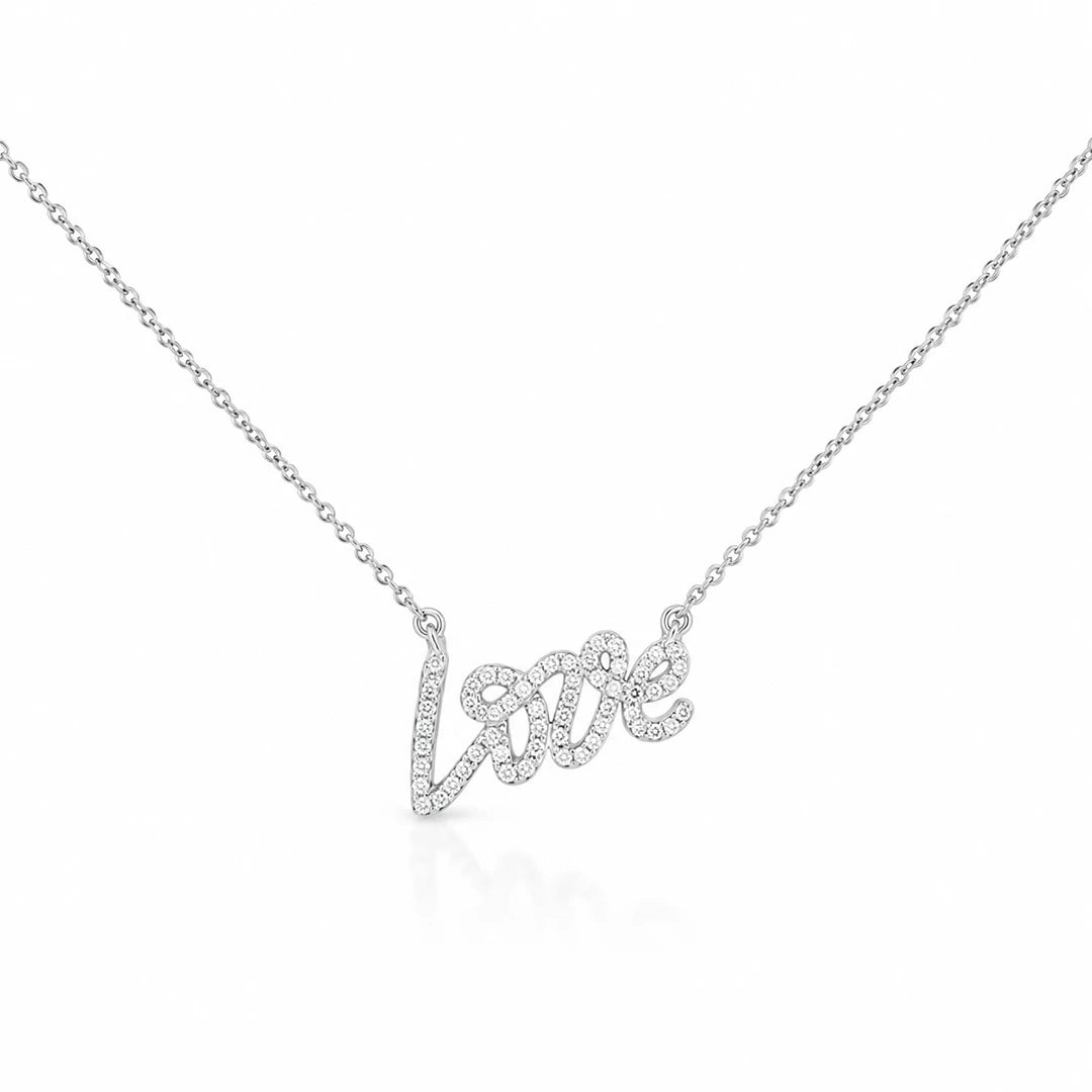 Zard Jewelry LOVE Cursive Letter Charm Pendant in Clear CZ Accent