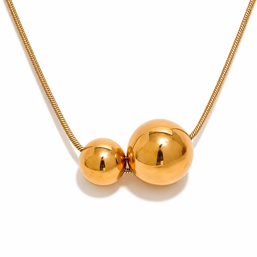 Zard Jewelry Minimalist Double Gold Sphere Necklace Modern Dainty Bead Pendant