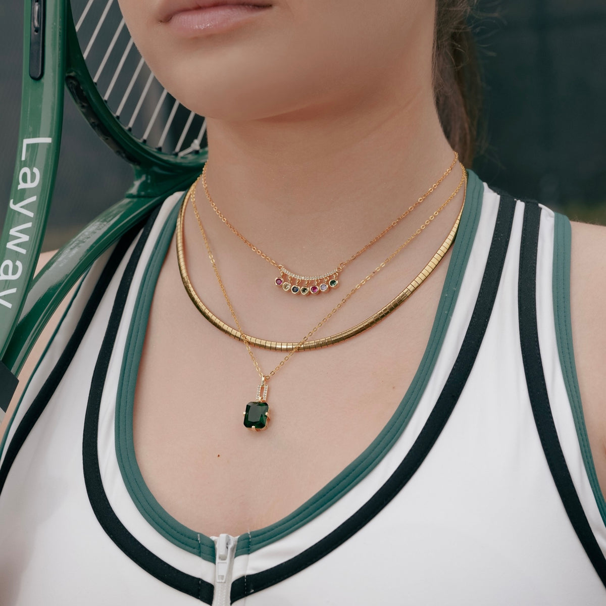 Model wearing Zard Jewelry necklaces