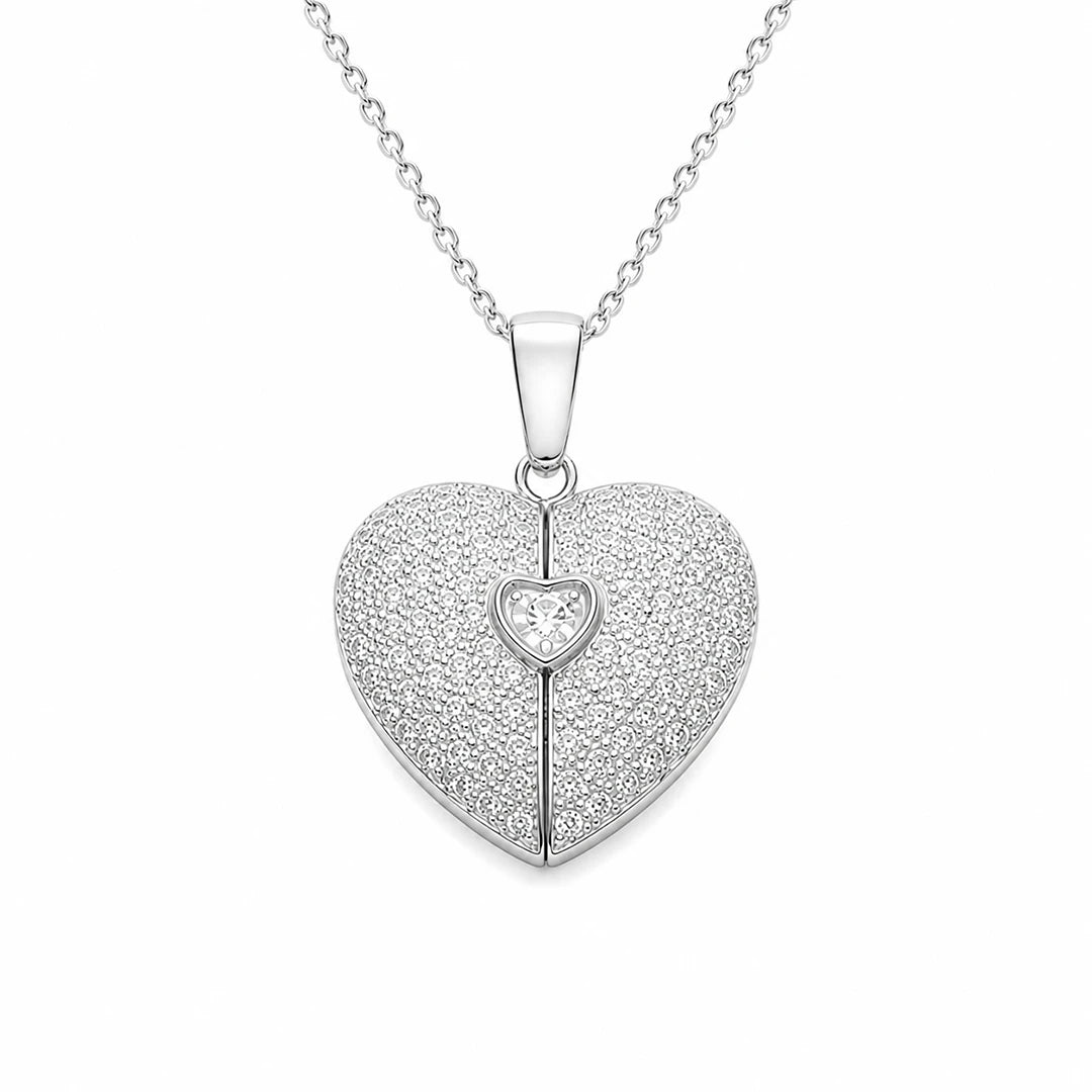 Zard Jewelry Openable Heart Locket Pendant Necklace in Cubic Zirconia Accent