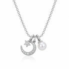 Zard Jewelry Pearl Moon Star Charm Necklace in 925 Sterling Silver