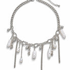 Zard Jewelry silver chain choker necklace with dangling baroque pearls and chain drops