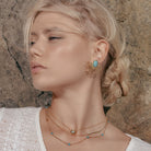Model wearing Snake Chain Necklace in 14K Gold Plated 2mm around her neck, alternate pose