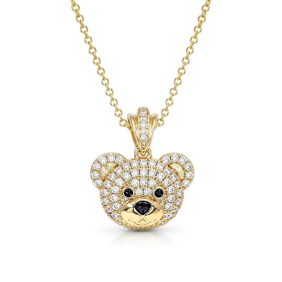 Zard Jewelry Teddy Bear Pendant Necklace in CZ Accents