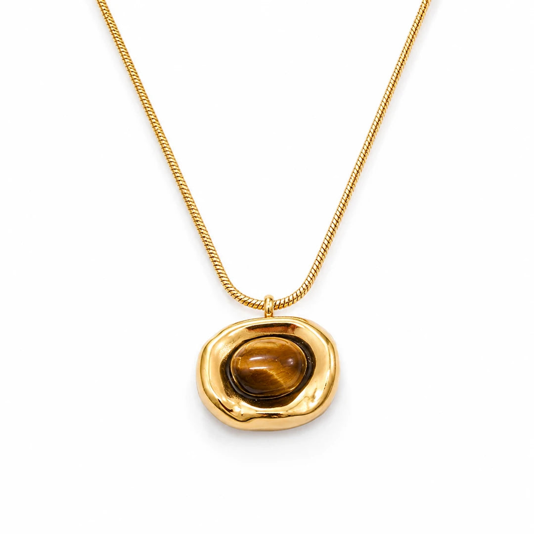 Zard Jewelry Tiger Eye Oval Pendant Necklace