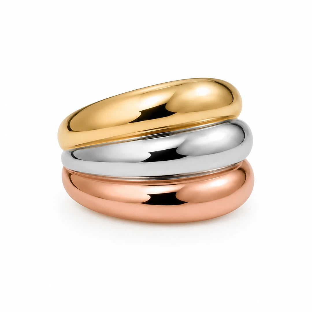 Zard Jewelry Chunky Tri-Tone Triple Band Ring
