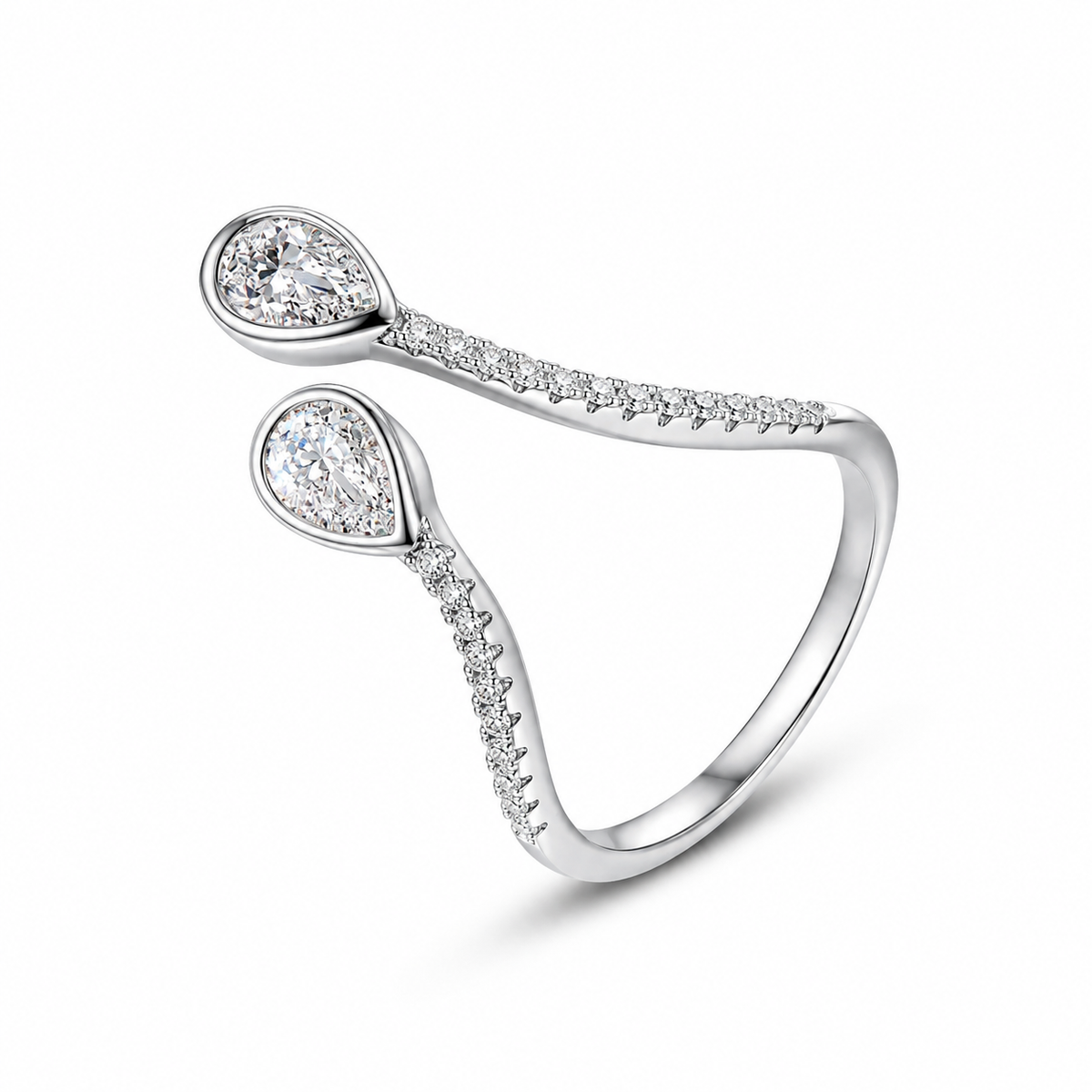 Zard Jewelry Double Teardrop CZ Open Ring