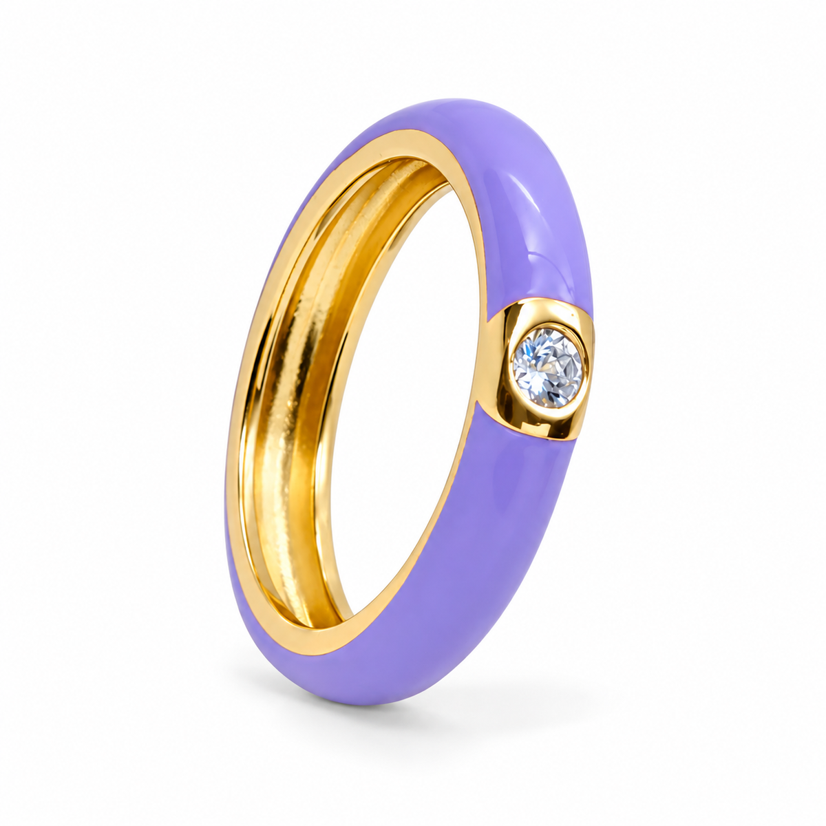 Zard Jewelry Lilac Enamel Round CZ Ring