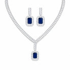 Zard Jewelry Blue CZ Statement Tennis Necklace and Earrings Set