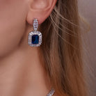 Model wearing Blue CZ Statement Tennis Necklace and Earrings Set, styled look