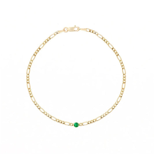 14k Gold Filled Figaro Chain Bracelet with Green CZ Accent