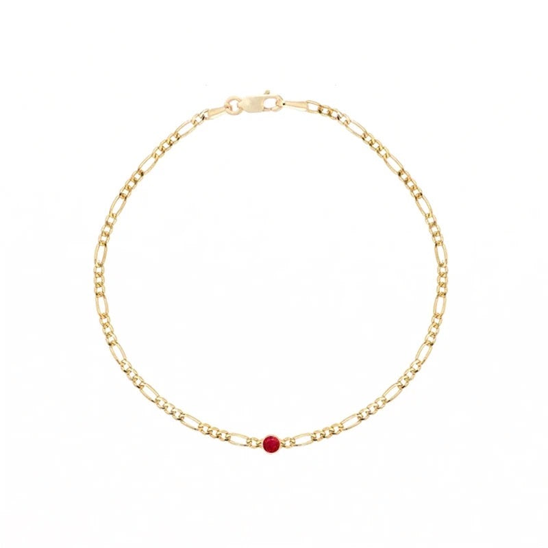 14k Gold Filled Figaro Chain Bracelet with Pink Cubic Zirconia Accent