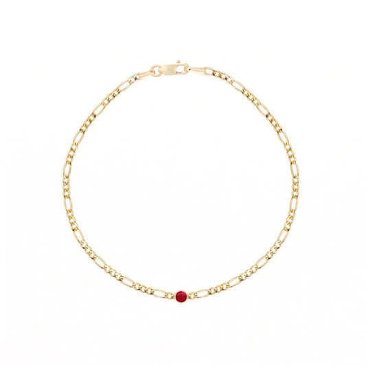 14k Gold Filled Figaro Chain Bracelet with Pink Cubic Zirconia Accent