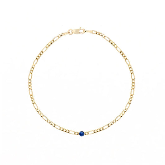 14k Gold Filled Figaro Chain Bracelet with Blue CZ Accent