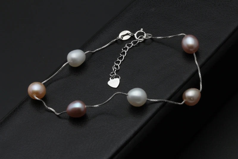 Cultured Freshwater Pearl Station Bracelet in 925 Sterling Silver