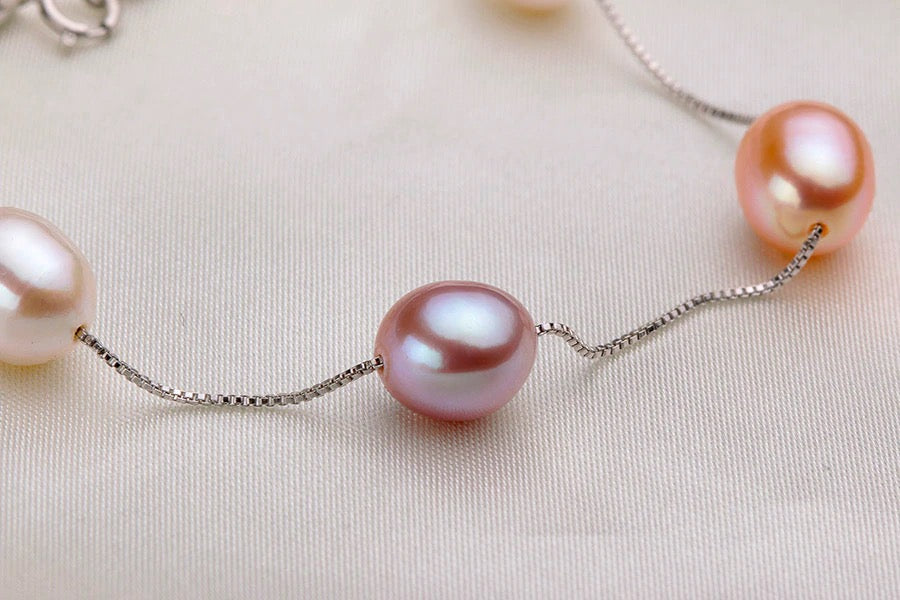 Cultured Freshwater Pearl Station Bracelet in 925 Sterling Silver