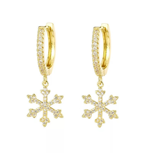 CZ Dangle Snowflake Charm Earrings