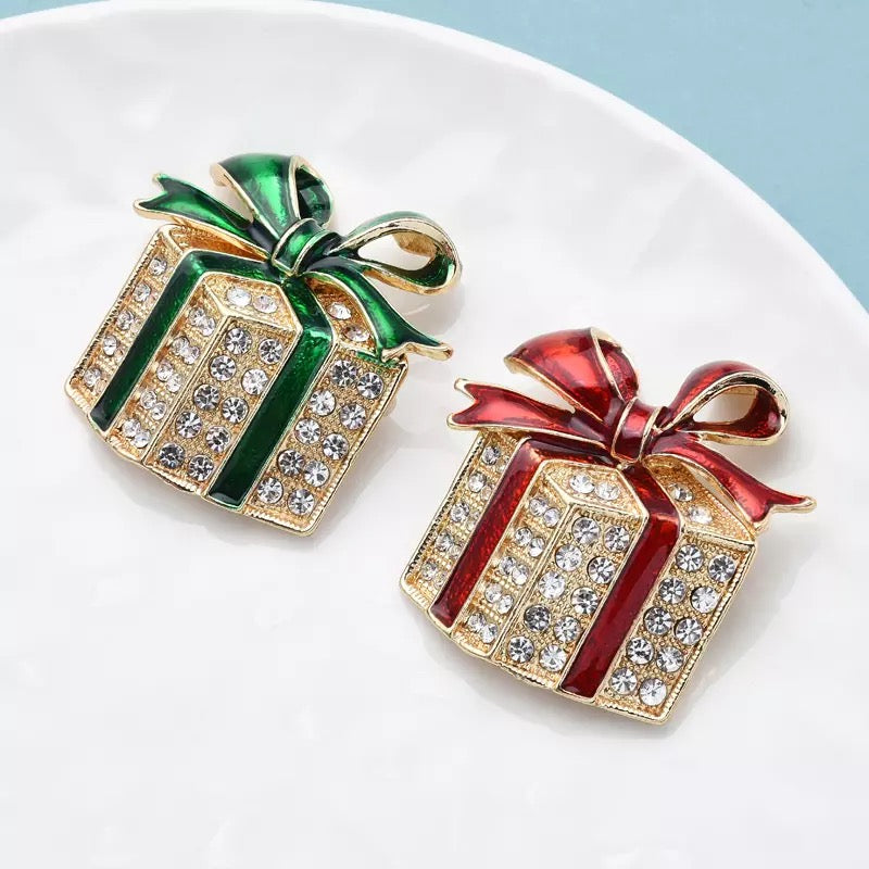 Christmas Gift Box Brooch Holiday Jewelry
