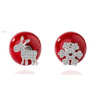 Zard Jewelry Snowflake and Reindeer Red Bead Christmas Asymmetric Stud Earring